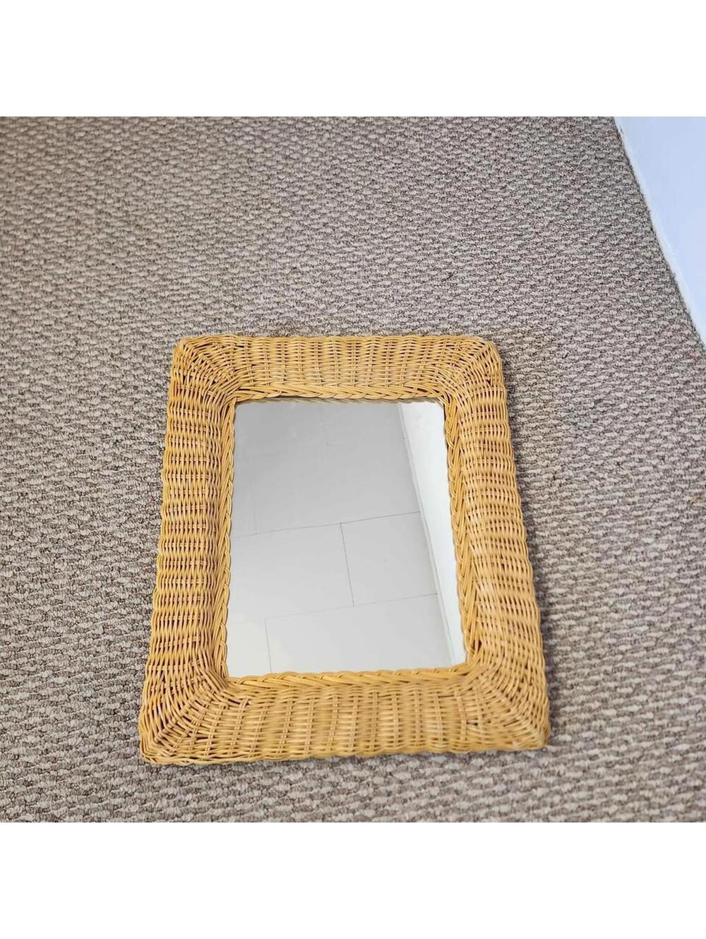 Vintage 1990s Wicker Framed Mirror Boho Style